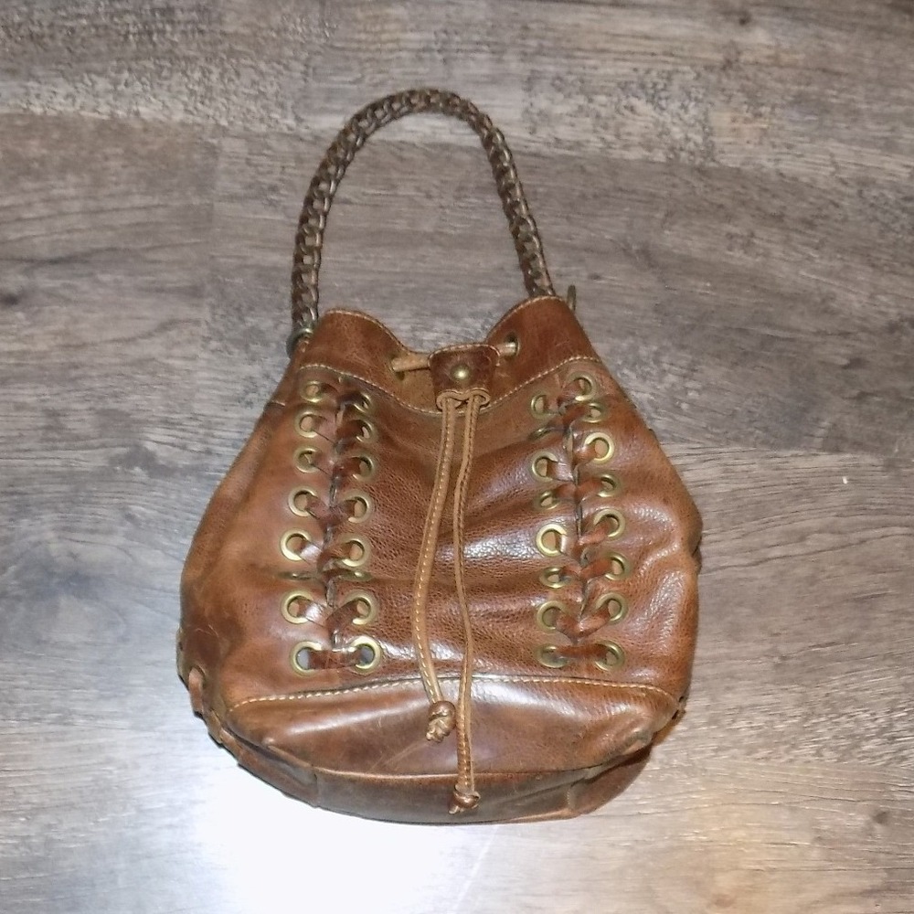 Patricia‎ Nash Bucket Bag Womens Brown Leather Good Lace Up Boho Handbag